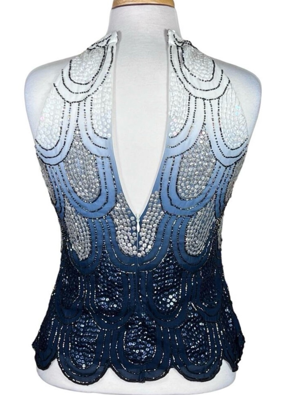Embellished Ombre Halter Sequin Top - Navy to White - Picture 7 of 12